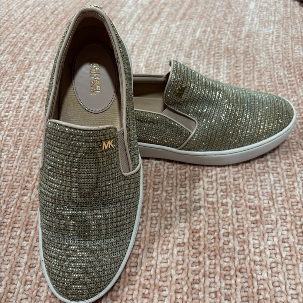 Michael Kors Silver & Pink Sparkle Slip-On Sneakers / Size 5.5 M